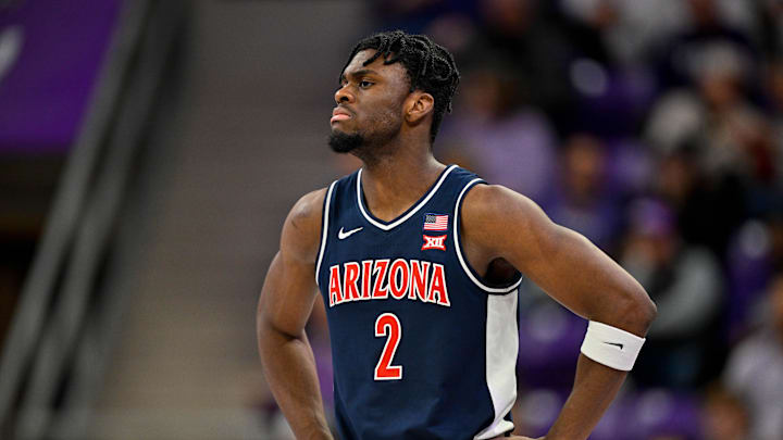 Jan 10, 2026; Fort Worth, Texas, USA; Arizona Wildcats forward Dwayne Aristode (2) looks on during the game between the Horned Frogs and the Wildcats at Ed and Rae Schollmaier Arena. Mandatory Credit: Jerome Miron-Imagn Images Jan 10, 2026; Fort Worth, Texas, USA; Arizona Wildcats forward Dwayne Aristode (2) looks on during the game between the Horned Frogs and the Wildcats at Ed and Rae Schollmaier Arena. Mandatory Credit: Jerome Miron-Imagn Images