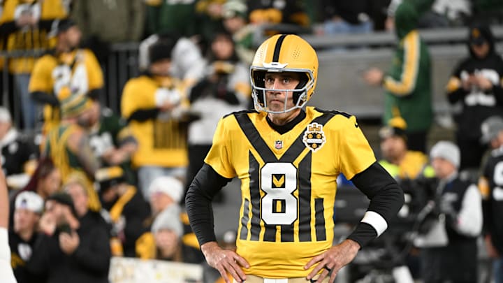 Pittsburgh Steelers quarterback Aaron Rodgers (8) warms up prior to the game against the Green Bay Packers at Acrisure Stadium. Mandatory Credit: Barry Reeger-Imagn Images Pittsburgh Steelers quarterback Aaron Rodgers (8) warms up prior to the game against the Green Bay Packers at Acrisure Stadium. Mandatory Credit: Barry Reeger-Imagn Images