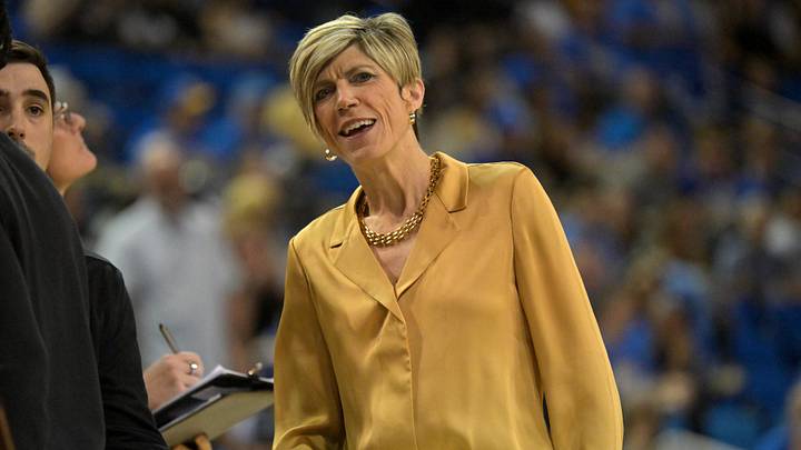 Feb 1, 2026; Los Angeles, California, USA;  Iowa Hawkeyes head coach Jan Jensen in the first half against the UCLA Bruins at Pauley Pavilion presented by Wescom Financial. Mandatory Credit: Jayne Kamin-Oncea-Imagn Images