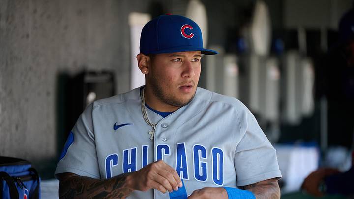 Jun 14, 2026; San Francisco, California, USA; Chicago Cubs designated hitter Moises Ballesteros (25) looks on in the dugout before a game against the San Francisco Giants at Oracle Park. Mandatory Credit: Robert Edwards-Imagn Images