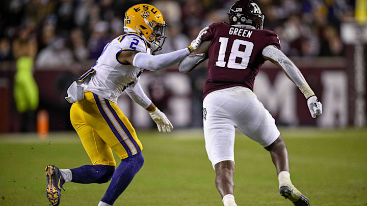 Nov 26, 2022; College Station, Texas, USA; LSU Tigers cornerback Mekhi Garner (2) and Texas A&M