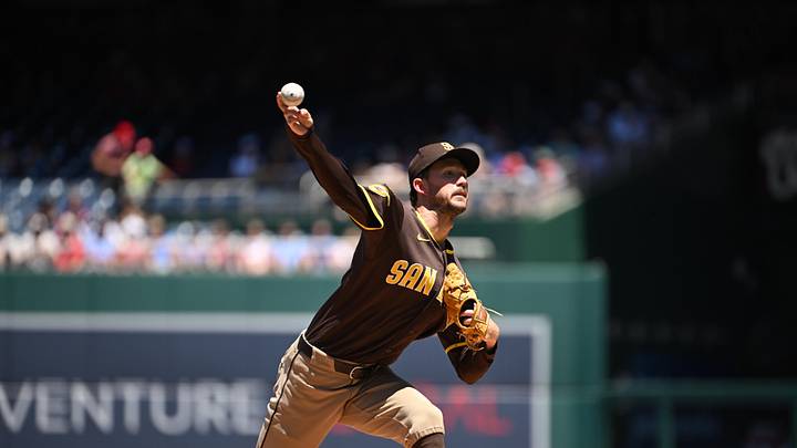 May 31, 2026; Washington, District of Columbia, USA;  San Diego Padres starting pitcher Griffin Canning (17) throws a pitch against the Washington Nationals during the first inning at Nationals Park. Mandatory Credit: Rafael Suanes-Imagn Images
