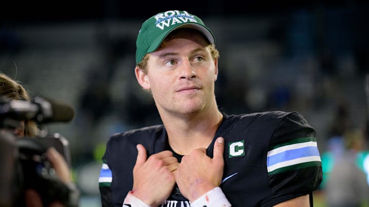 Nov 24, 2023; New Orleans, Louisiana, USA; Tulane Green Wave quarterback Michael Pratt (7) is