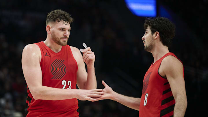 Jan 9, 2026; Portland, Oregon, USA; Portland Trail Blazers center Donovan Clingan (23). Mandatory Credit: Troy Wayrynen-Imagn Images