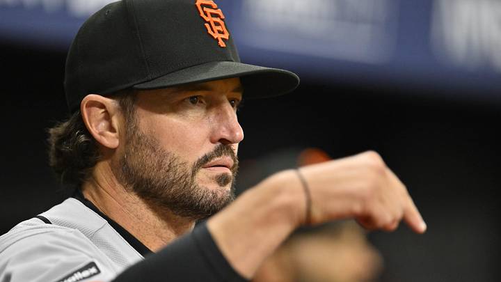 May 2, 2026; St. Petersburg, Florida, USA; San Francisco Giants manager Tony Vitello (23) reacts to a call from the umpire during the second inning against Tampa Bay Rays at Tropicana Field. Mandatory Credit: Pablo Robles-Imagn Images