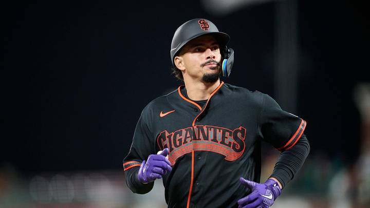 May 9, 2026; San Francisco, California, USA; San Francisco Giants infielder Willy Adames (2) runs to the dugout after making an out against the Pittsburgh Pirates during the ninth inning at Oracle Park. Mandatory Credit: Robert Edwards-Imagn Images
