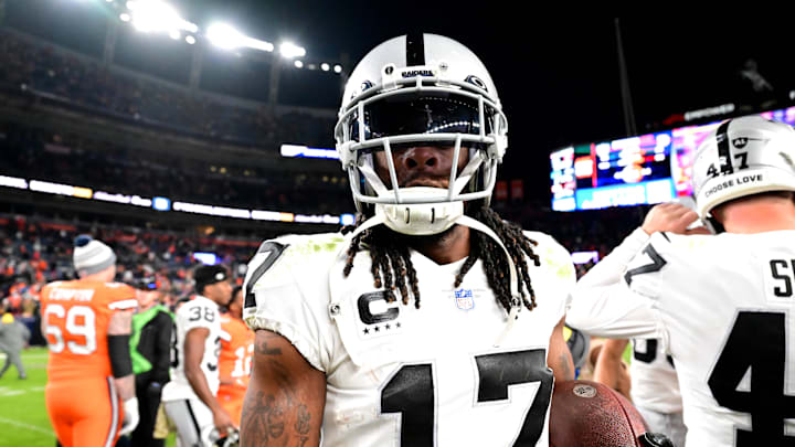 Nov 20, 2022; Denver, Colorado, USA; Las Vegas Raiders wide receiver Davante Adams (17) following