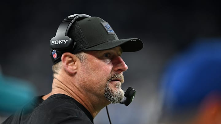Dec 4, 2025; Detroit, Michigan, USA; Detroit Lions head coach Dan Campbell during the second half against the Dallas Cowboys at Ford Field. Mandatory Credit: Lon Horwedel-Imagn Images