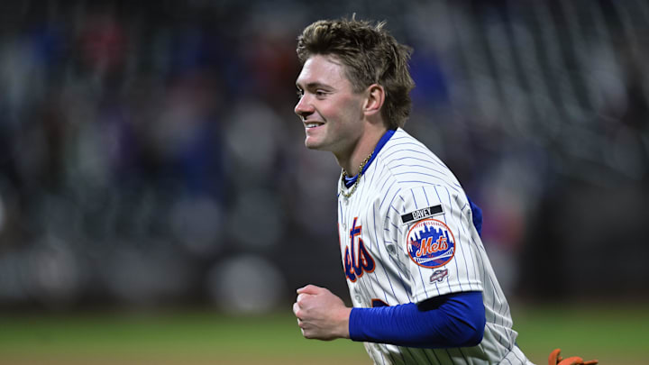 May 12, 2026; New York City, New York, USA; New York Mets outfielder A.J. Ewing (9) reacts during the ninth inning against the Detroit Tigers at Citi Field. Mandatory Credit: John Jones-Imagn Images