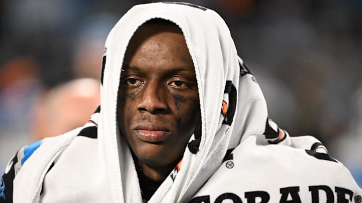 Jan 10, 2026; Charlotte, NC, USA; Carolina Panthers cornerback Jaycee Horn (8) reacts after the NFC Wild Card Round game at Bank of America Stadium. Mandatory Credit: Bob Donnan-Imagn Images Jan 10, 2026; Charlotte, NC, USA; Carolina Panthers cornerback Jaycee Horn (8) reacts after the NFC Wild Card Round game at Bank of America Stadium. Mandatory Credit: Bob Donnan-Imagn Images