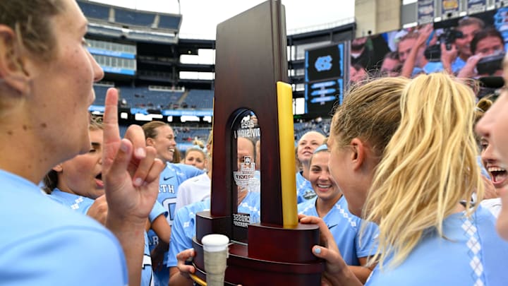 May 25, 2025; Foxborough, MA, USA; The North Carolina Tar Heels celebrate winning the 2025 NCAA Div I Women's Lacrosse Championship against the Northwestern Wildcats at Gillette Stadium. 