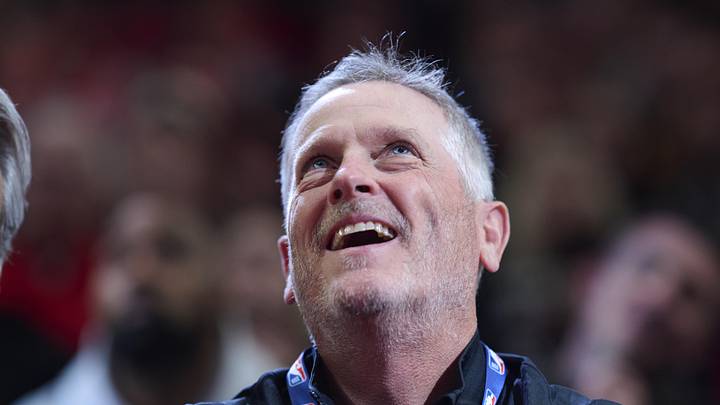 Portland, Oregon, USA; Portland Trail Blazers owner Tom Dundon is introduced during the first half during a game between the Portland Trail Blazers and the New Orleans Pelicans at Moda Center. Mandatory Credit: Troy Wayrynen-Imagn Images