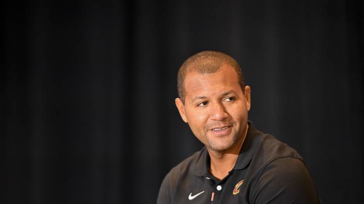 Sep 14, 2022; Cleveland, OH, USA; Cleveland Cavaliers president of basketball operations Koby Altman during an introductory press conference at Rocket Mortgage FieldHouse. Mandatory Credit: David Richard-Imagn Images Sep 14, 2022; Cleveland, OH, USA; Cleveland Cavaliers president of basketball operations Koby Altman during an introductory press conference at Rocket Mortgage FieldHouse. Mandatory Credit: David Richard-Imagn Images
