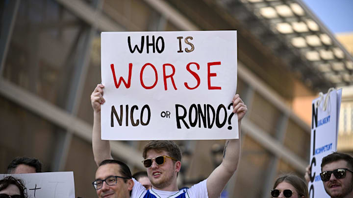 Feb 8, 2025; Dallas, Texas, USA; Dallas Mavericks fans gather outside the arena before the game between the Dallas and the Houston Rockets to protest the Nico Harrison trade of former Mavericks point guard Luka Doncic to the Los Angeles Lakers. Mandatory Credit: Jerome Miron-Imagn Images Feb 8, 2025; Dallas, Texas, USA; Dallas Mavericks fans gather outside the arena before the game between the Dallas and the Houston Rockets to protest the Nico Harrison trade of former Mavericks point guard Luka Doncic to the Los Angeles Lakers. Mandatory Credit: Jerome Miron-Imagn Images