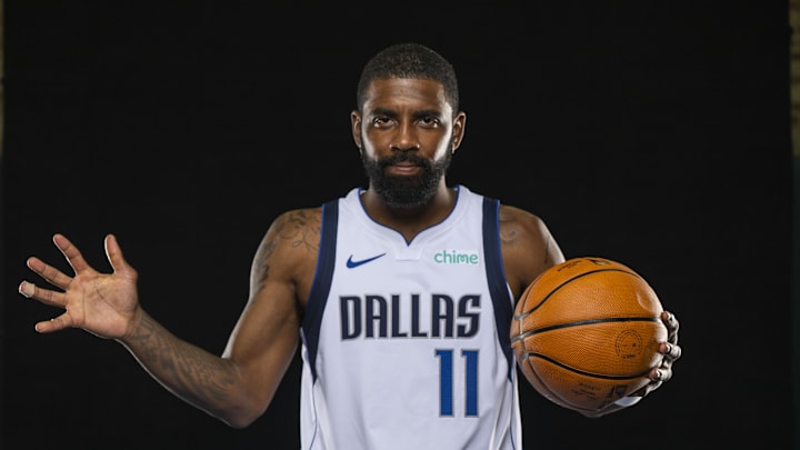 Dallas Mavericks guard Kyrie Irving poses for media day. Dallas Mavericks guard Kyrie Irving poses for media day.
