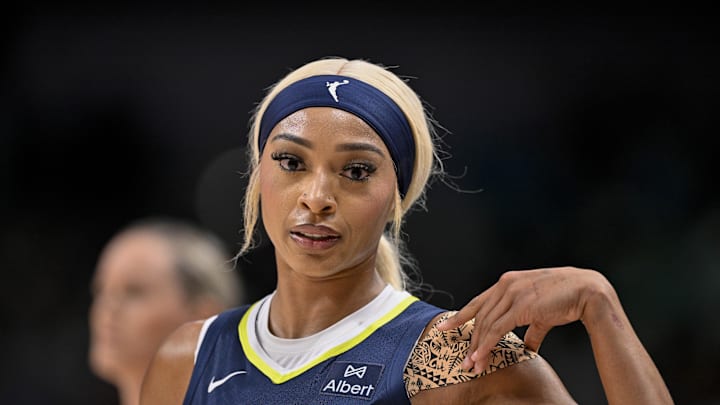 DiJonai Carrington during the game between the Dallas Wings and the Indiana Fever.
