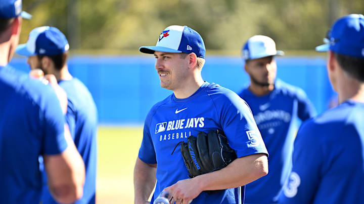 Toronto Blue Jays pitcher Erik Swanson (50) prepares for a drill during spring training at Cecil B. Englebert Complex on Feb. 17.