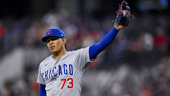 Mar 31, 2024; Arlington, Texas, USA; Chicago Cubs relief pitcher Adbert Alzolay (73)