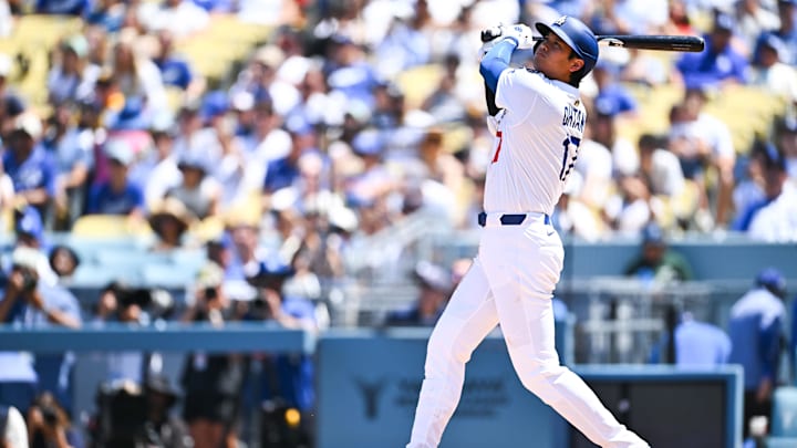 Aug 17, 2025; Los Angeles, California, USA; Los Angeles Dodgers designated hitter Shohei Ohtani (17) flies out during the second inning against the San Diego Padres at Dodger Stadium. Mandatory Credit: Jonathan Hui-Imagn Images Aug 17, 2025; Los Angeles, California, USA; Los Angeles Dodgers designated hitter Shohei Ohtani (17) flies out during the second inning against the San Diego Padres at Dodger Stadium. Mandatory Credit: Jonathan Hui-Imagn Images