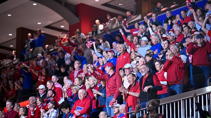 The SMU Mustangs fans celebrate. Mandatory Credit: Jerome Miron-Imagn Images