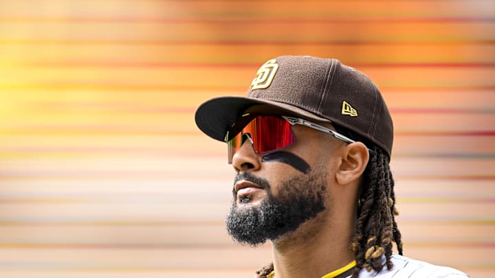 Apr 16, 2025; San Diego, California, USA; San Diego Padres right fielder Fernando Tatis Jr. (23) comes off the field during the seventh inning against the Chicago Cubs at Petco Park. Mandatory Credit: Denis Poroy-Imagn Images Apr 16, 2025; San Diego, California, USA; San Diego Padres right fielder Fernando Tatis Jr. (23) comes off the field during the seventh inning against the Chicago Cubs at Petco Park. Mandatory Credit: Denis Poroy-Imagn Images