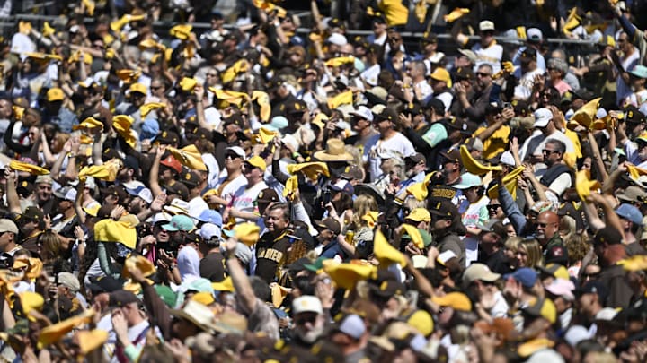 Mar 27, 2025; San Diego, California, USA; Fans cheer during a baseball game between the Atlanta Braves and the San Diego Padres at Petco Park. Mandatory Credit: Denis Poroy-Imagn Images Mar 27, 2025; San Diego, California, USA; Fans cheer during a baseball game between the Atlanta Braves and the San Diego Padres at Petco Park. Mandatory Credit: Denis Poroy-Imagn Images
