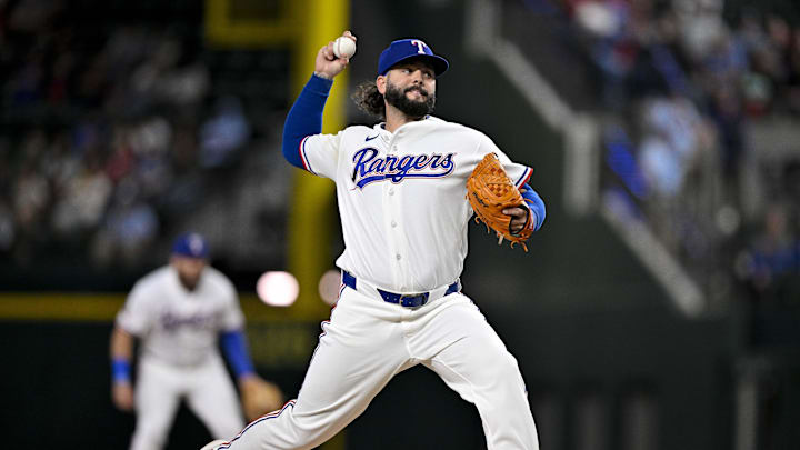 Texas Rangers relief pitcher Jakob Junis pitches.