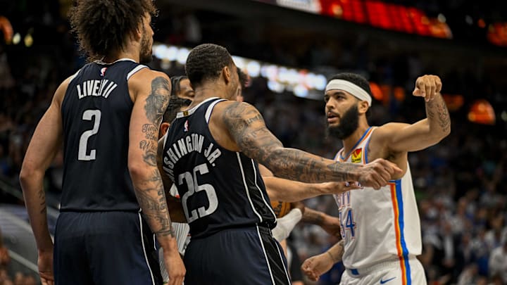 May 13, 2024; Dallas, Texas, USA; Dallas Mavericks center Dereck Lively II (2) and forward P.J.