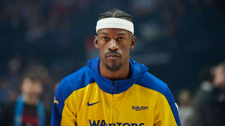 Apr 11, 2025; Portland, Oregon, USA; Golden State Warriors forward Jimmy Butler III (10) before a game against the Portland Trail Blazers at Moda Center. Mandatory Credit: Troy Wayrynen-Imagn Images Apr 11, 2025; Portland, Oregon, USA; Golden State Warriors forward Jimmy Butler III (10) before a game against the Portland Trail Blazers at Moda Center. Mandatory Credit: Troy Wayrynen-Imagn Images