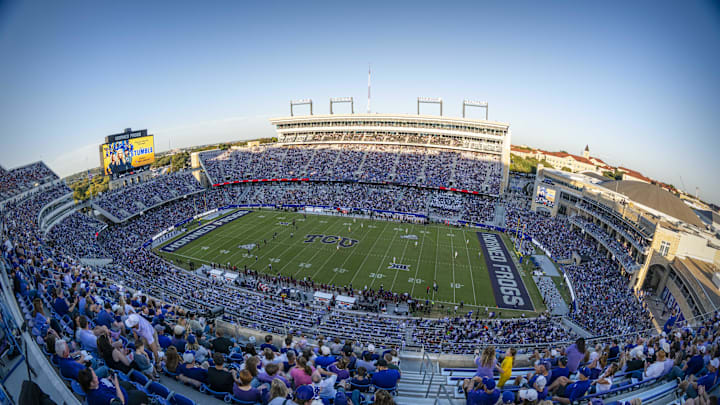 Nov 8, 2025; Fort Worth, Texas, USA; A view of the stadium and the field and the fans during the game between the TCU Horned Frogs and the Iowa State Cyclones at Amon G. Carter Stadium. Mandatory Credit: Jerome Miron-Imagn Images Nov 8, 2025; Fort Worth, Texas, USA; A view of the stadium and the field and the fans during the game between the TCU Horned Frogs and the Iowa State Cyclones at Amon G. Carter Stadium. Mandatory Credit: Jerome Miron-Imagn Images