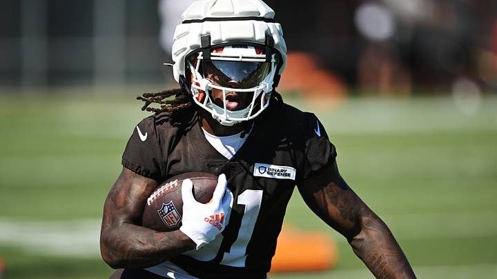 Jul 23, 2025; Berea, OH, USA; Cleveland Browns wide receiver Michael Woods II (81) runs a drill during training camp at CrossCountry Mortgage Campus. Mandatory Credit: Ken Blaze-Imagn Images