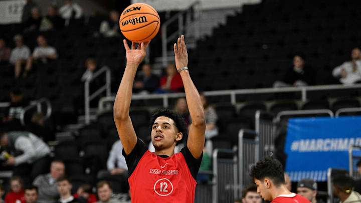 Mar 19, 2025; Providence, RI, USA; St. John's Red Storm guard RJ Luis Jr. (12) practices at Amica Mutual Pavilion. Mar 19, 2025; Providence, RI, USA; St. John's Red Storm guard RJ Luis Jr. (12) practices at Amica Mutual Pavilion.