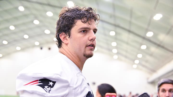 Jun 10, 2025; Foxborough, MA, USA; New England Patriots offensive tackle Will Campbell (66) speaks to the media after minicamp held in the WIN Field House at Gillette Stadium. Mandatory Credit: Eric Canha-Imagn Images Jun 10, 2025; Foxborough, MA, USA; New England Patriots offensive tackle Will Campbell (66) speaks to the media after minicamp held in the WIN Field House at Gillette Stadium. Mandatory Credit: Eric Canha-Imagn Images