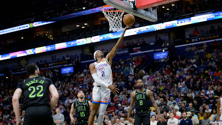 Mar 26, 2024; New Orleans, Louisiana, USA; Oklahoma City Thunder guard Shai Gilgeous-Alexander (2) Mar 26, 2024; New Orleans, Louisiana, USA; Oklahoma City Thunder guard Shai Gilgeous-Alexander (2)