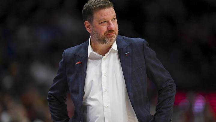 Ole Miss Rebels head coach Chris Beard watches against the Arkansas Razorbacks during the first half at Bridgestone Arena. 