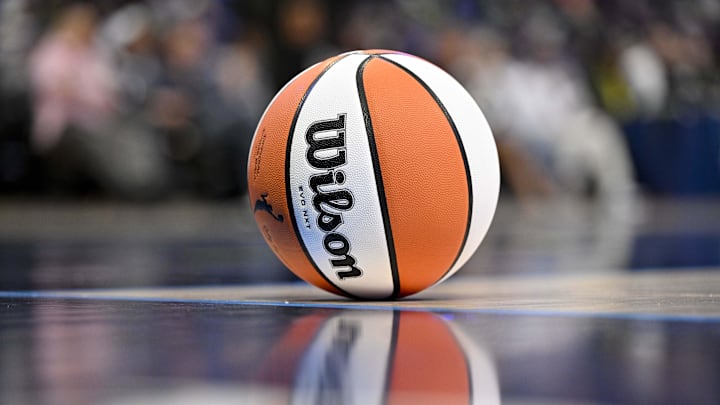 Jun 28, 2025; Arlington, Texas, USA; A view of a Wilson WNBA basketball during the game between the Dallas Wings and the Washington Mystics at College Park Center. Mandatory Credit: Jerome Miron-Imagn Images Jun 28, 2025; Arlington, Texas, USA; A view of a Wilson WNBA basketball during the game between the Dallas Wings and the Washington Mystics at College Park Center. Mandatory Credit: Jerome Miron-Imagn Images