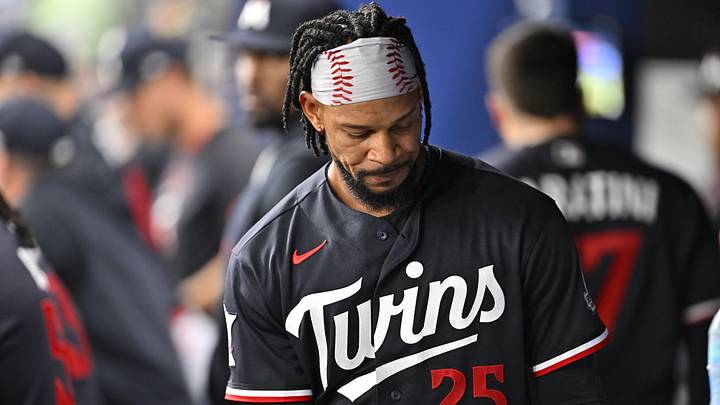 Apr 24, 2026; St. Petersburg, Florida, USA; Minnesota Twins outfielder Byron Buxton (25) reacts during the third inning against Tampa Bay Rays at Tropicana Field. Mandatory Credit: Pablo Robles-Imagn Images Apr 24, 2026; St. Petersburg, Florida, USA; Minnesota Twins outfielder Byron Buxton (25) reacts during the third inning against Tampa Bay Rays at Tropicana Field. Mandatory Credit: Pablo Robles-Imagn Images