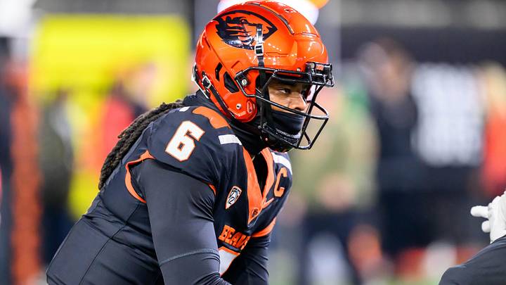 Nov 8, 2025; Corvallis, Oregon, USA; Oregon State Beavers quarterback Maalik Murphy (6) warms up before the game against the Sam Houston Bearkats at Reser Stadium. Mandatory Credit: Craig Strobeck-Imagn Images