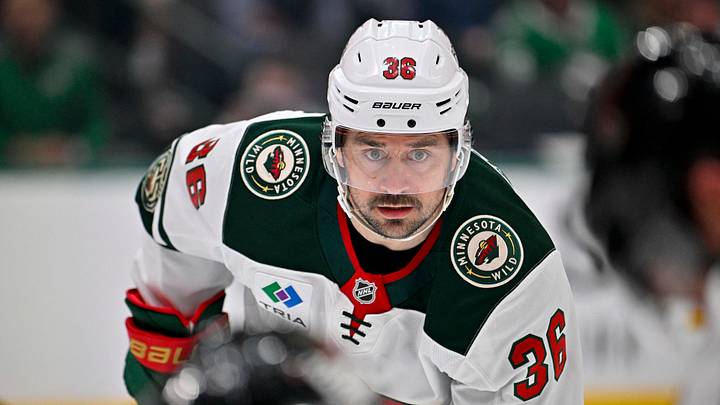 Apr 28, 2026; Dallas, Texas, USA; Minnesota Wild right wing Mats Zuccarello (36) looks on during the first period against the Dallas Stars in game five of the first round of the 2026 Stanley Cup Playoffs at American Airlines Center. Mandatory Credit: Jerome Miron-Imagn Images