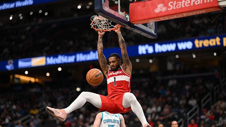 Oct 26, 2025; Washington, District of Columbia, USA; Washington Wizards forward Cam Whitmore (1) dunks the ball against the Charlotte Hornets during the second quarter at Capital One Arena. Mandatory Credit: Rafael Suanes-Imagn Images Oct 26, 2025; Washington, District of Columbia, USA; Washington Wizards forward Cam Whitmore (1) dunks the ball against the Charlotte Hornets during the second quarter at Capital One Arena. Mandatory Credit: Rafael Suanes-Imagn Images