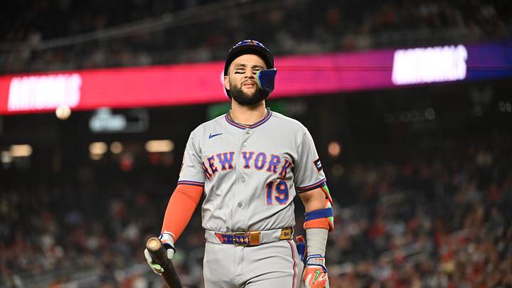 Sep 25, 2026; Washington, District of Columbia, USA; New York Mets third baseman Bo Bichette (19) walks back to the dugout after striking out against the Washington Nationals during the seventh inning at Nationals Park. Mandatory Credit: Rafael Suanes-Imagn Images Sep 25, 2026; Washington, District of Columbia, USA; New York Mets third baseman Bo Bichette (19) walks back to the dugout after striking out against the Washington Nationals during the seventh inning at Nationals Park. Mandatory Credit: Rafael Suanes-Imagn Images