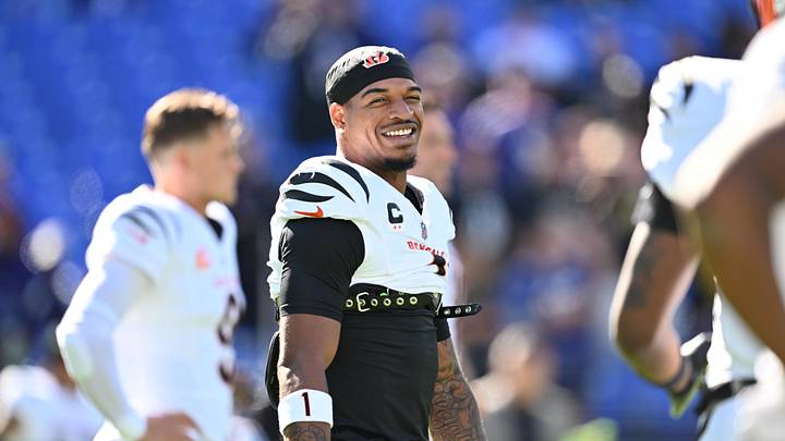 Oct 25, 2026; Baltimore, Maryland, USA;  Cincinnati Bengals wide receiver Ja'Marr Chase (1) warms up against the prior to the game against the Baltimore Ravens at M&T Bank Stadium.  Mandatory Credit: Jamie Sabau-Imagn Images