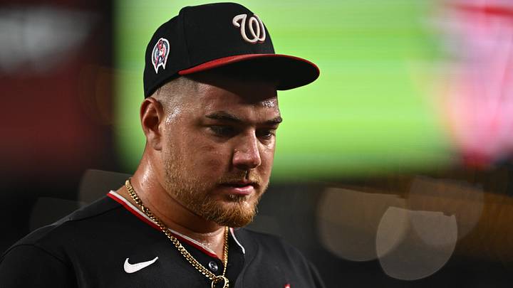 Sep 11, 2026; Washington, District of Columbia, USA;  Washington Nationals pitcher Cade Cavalli (24) walks back to the dugout after being pulled in the seventh inning against the Los Angeles Angels at Nationals Park. Mandatory Credit: Jamie Sabau-Imagn Images