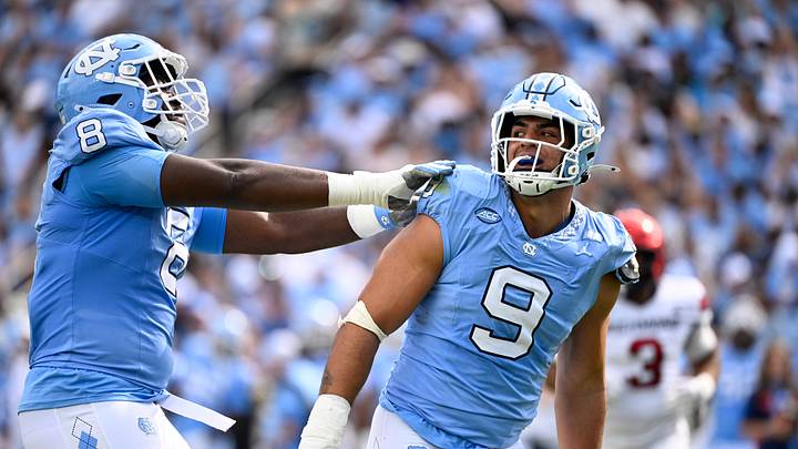 North Carolina Tar Heels defensive lineman Melkart Abou-Jaoude (9) will not play in the contest against Clemson to begin ACC play. North Carolina Tar Heels defensive lineman Melkart Abou-Jaoude (9) will not play in the contest against Clemson to begin ACC play.