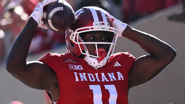 Oct 17, 2026; Bloomington, Indiana, USA;  Indiana Hoosiers wide receiver Nick Marsh (11) reacts after an incomplete pass reception during the fourth quarter against the Ohio State Buckeyes at Merchants Bank Field at Memorial Stadium.  Mandatory Credit: Robert Goddin-Imagn Images