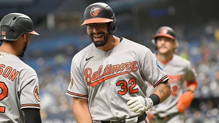 Aug 17, 2026; St. Petersburg, Florida, USA; Baltimore Orioles third baseman Christian Encarncion-Strand (32) reacts after hitting a two-run home run in the fifth inning against the Tampa Bay Rays at Tropicana Field. Mandatory Credit: Jonathan Dyer-Imagn Images Aug 17, 2026; St. Petersburg, Florida, USA; Baltimore Orioles third baseman Christian Encarncion-Strand (32) reacts after hitting a two-run home run in the fifth inning against the Tampa Bay Rays at Tropicana Field. Mandatory Credit: Jonathan Dyer-Imagn Images