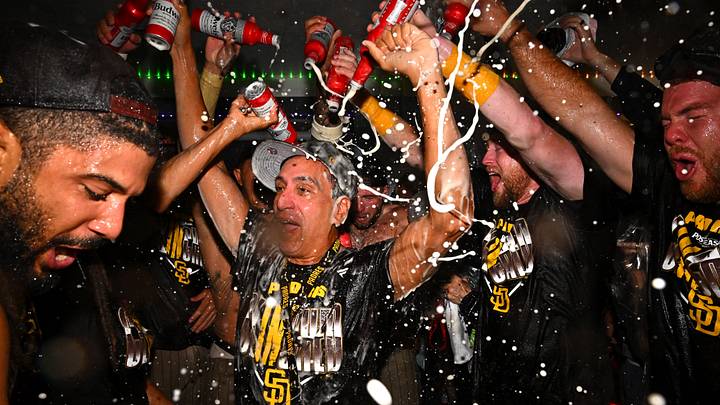 Sep 24, 2026; Los Angeles, California, USA; San Diego Padres owner Jose E. Feliciano celebrates with the team after securing a playoff spot at Dodger Stadium. Mandatory Credit: William Liang-Imagn Images Sep 24, 2026; Los Angeles, California, USA; San Diego Padres owner Jose E. Feliciano celebrates with the team after securing a playoff spot at Dodger Stadium. Mandatory Credit: William Liang-Imagn Images