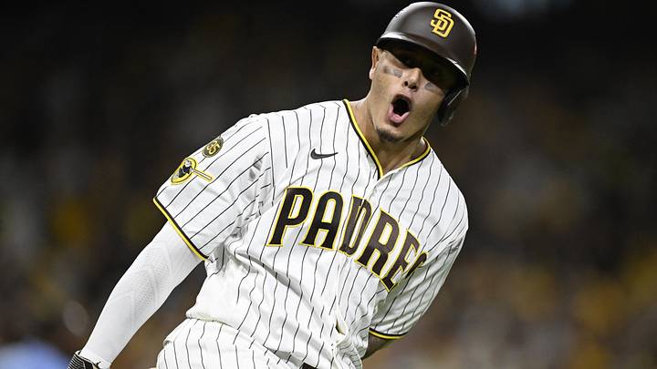 Sep 29, 2026; San Diego, California, USA; San Diego Padres third baseman Manny Machado (13) celebrates after hitting a solo home run against the Chicago Cubs during the first inning during game one of the Wildcard round for the 2026 MLB Playoffs at Petco Park. Mandatory Credit: Denis Poroy-Imagn Images Sep 29, 2026; San Diego, California, USA; San Diego Padres third baseman Manny Machado (13) celebrates after hitting a solo home run against the Chicago Cubs during the first inning during game one of the Wildcard round for the 2026 MLB Playoffs at Petco Park. Mandatory Credit: Denis Poroy-Imagn Images