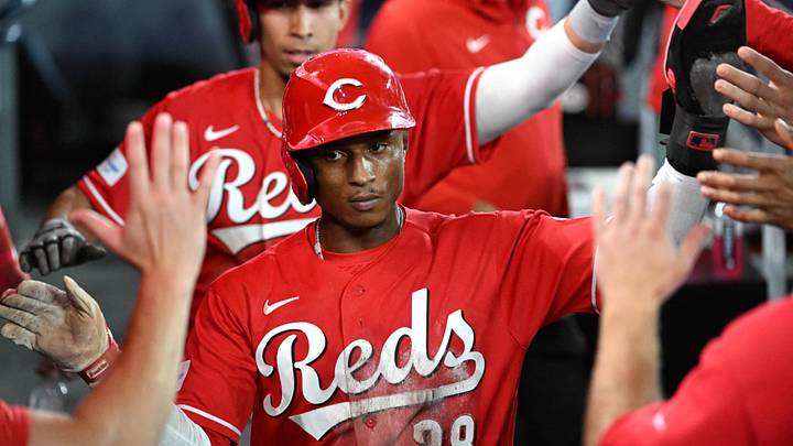 Sep 25, 2026; Toronto, Ontario, CAN; Cincinnati Reds center fielder Carlos Jorge (38) and shortstop Oswaldo Cabrera (16, background) celebrate with teammates in the dugout after scoring runs against the Toronto Blue Jays in the third inning at Rogers Centre. Mandatory Credit: Dan Hamilton-Imagn Images Sep 25, 2026; Toronto, Ontario, CAN; Cincinnati Reds center fielder Carlos Jorge (38) and shortstop Oswaldo Cabrera (16, background) celebrate with teammates in the dugout after scoring runs against the Toronto Blue Jays in the third inning at Rogers Centre. Mandatory Credit: Dan Hamilton-Imagn Images