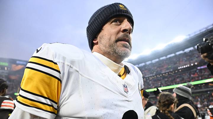 Pittsburgh Steelers quarterback Aaron Rodgers (8) looks on after the game against the Cleveland Browns at Huntington Bank Field. Pittsburgh Steelers quarterback Aaron Rodgers (8) looks on after the game against the Cleveland Browns at Huntington Bank Field.